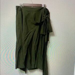 NWT Banana Republic Waimea Olive Twill Wrap Midi Skirt Sz 14 $85 MSRP